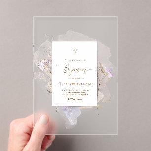 Invitations En Acrylique aquarelle florale Baptême