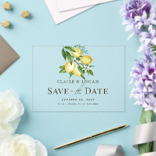 Invitations En Acrylique Aquarelle florale Citrus Lemon Enregistrer la date