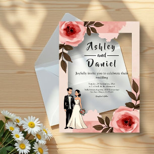 Invitations En Acrylique Aquarelle Florale Dusty Blush Rose Couple Mariage