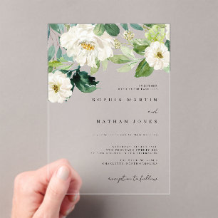 Invitations En Acrylique Aquarelle florale ivoire Mariage