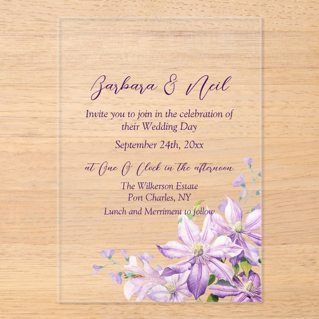 Invitations En Acrylique Aquarelle Florale Lavande (Recto)