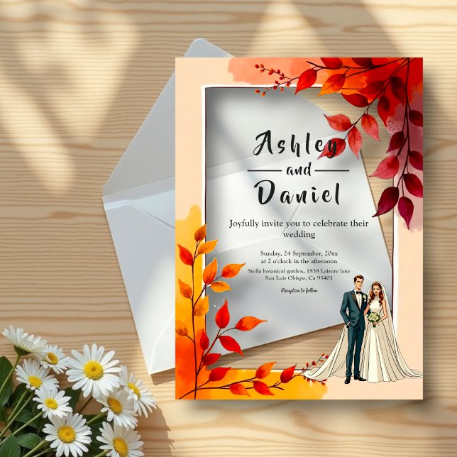 Invitations En Acrylique Aquarelle Florale Mariée Et Mariage de automne De  (Créateur téléchargé)