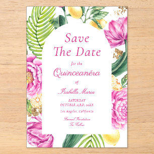 Invitations En Acrylique Aquarelle Florale Roses Pivoines Tulipes Quinceañe