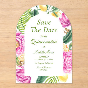 Invitations En Acrylique Aquarelle Florale Roses Pivoines Tulipes Quinceañe