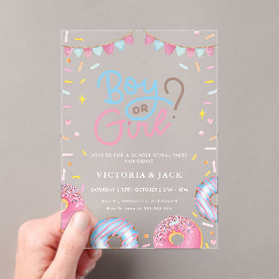 Invitations En Acrylique Aquarelle garçon ou fille Sexe Donut révéler