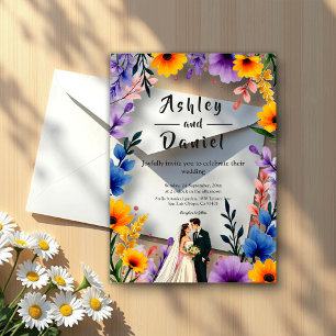 Invitations En Acrylique Aquarelle Jardin Floral Couple Mariage été