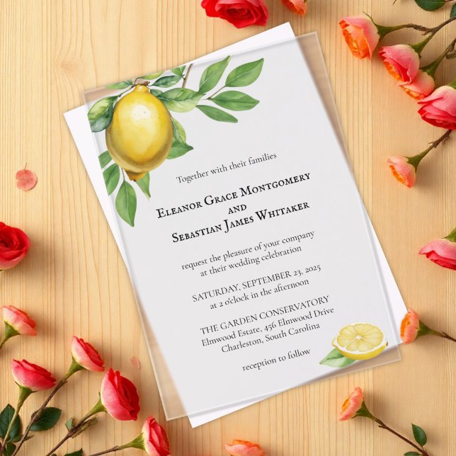 Invitations En Acrylique Aquarelle Jaune Citron Rustique Mariage (Créateur téléchargé)