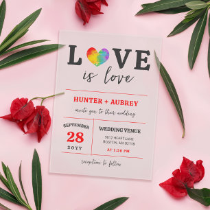 Invitations En Acrylique Aquarelle L'amour du coeur est amour Mariage gay l
