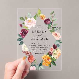 Invitations En Acrylique Aquarelle L'automne fleurit Floral Frame Mariage