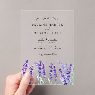 Invitations En Acrylique Aquarelle Lavande Fleurs Printemps Mariage