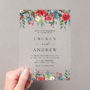 Invitations En Acrylique Aquarelle L'hiver fleurit Mariage botanique