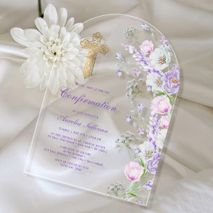 Invitations En Acrylique Aquarelle Lilac Fleurs Arch Confirmation
