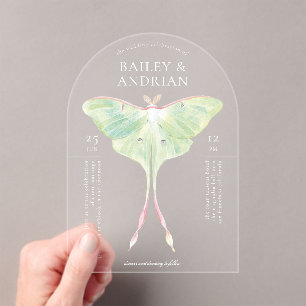 Invitations En Acrylique Aquarelle Luna Moth Mariage