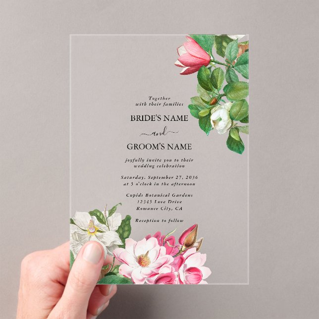 Invitations En Acrylique Aquarelle Magnolia Fleurs Mariage (In situ (ordinateur de poche))
