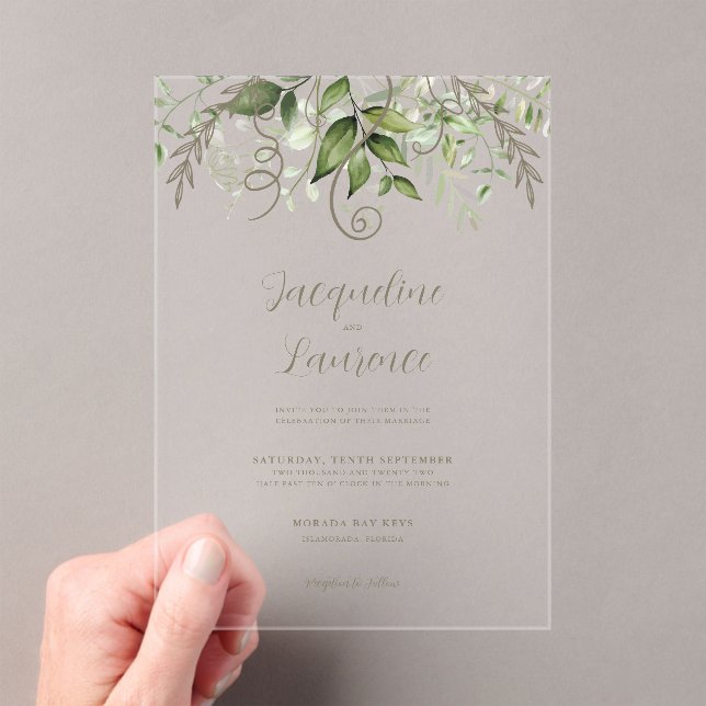 Invitations En Acrylique Aquarelle Mariage de verdure tropicale (In situ (ordinateur de poche))