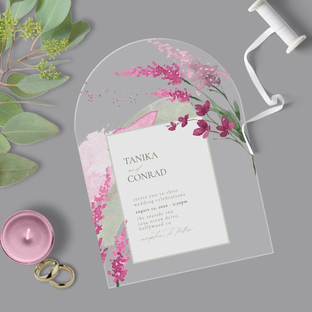 Invitations En Acrylique Aquarelle Mariage fleur sauvage Fuchsia Arch ID954 (Créateur téléchargé)