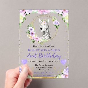 Invitations En Acrylique Aquarelle mignonne Jungle Zebra Anniversaire de en