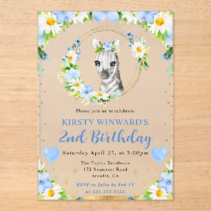 Invitations En Acrylique Aquarelle mignonne Jungle Zebra Anniversaire de en