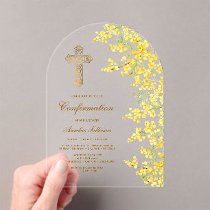 Invitations En Acrylique Aquarelle Mimosa Arch Confirmation