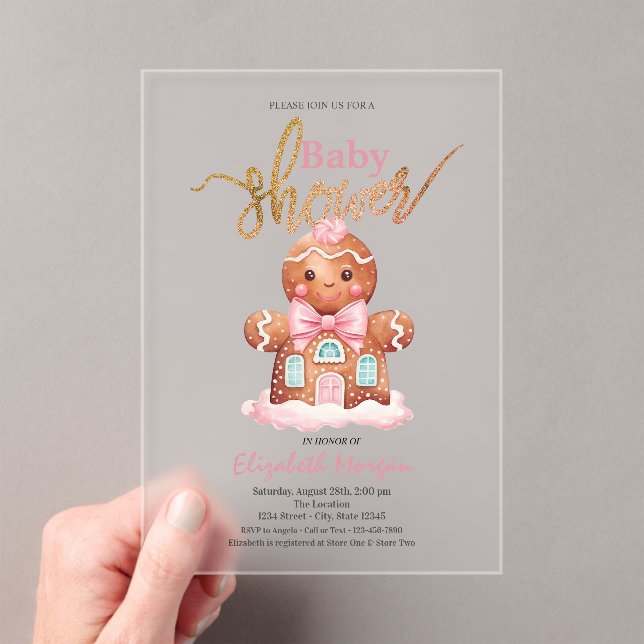 Invitations En Acrylique Aquarelle pain d'épices Baby shower rose (In situ (ordinateur de poche))