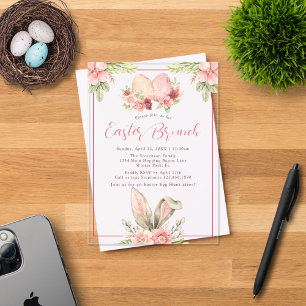 Invitations En Acrylique Aquarelle Pastel Bunny Oreilles Floral Pâques Brun
