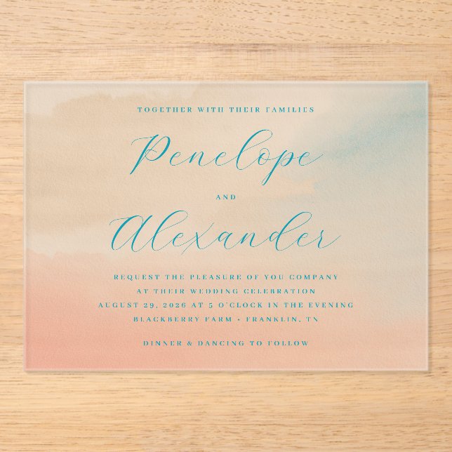Invitations En Acrylique Aquarelle Pastel Romantique (Recto)