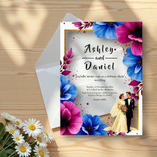 Invitations En Acrylique Aquarelle Purple Blue Flowers Mariage élégant