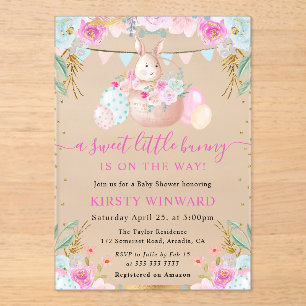 Invitations En Acrylique Aquarelle Rabbit de Pâques et Baby shower de fleur
