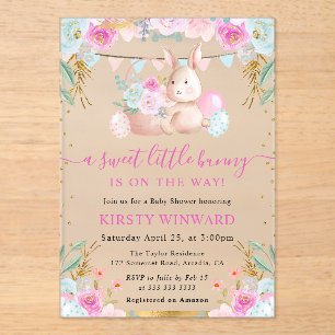 Invitations En Acrylique Aquarelle Rabbit de Pâques et Baby shower de fleur