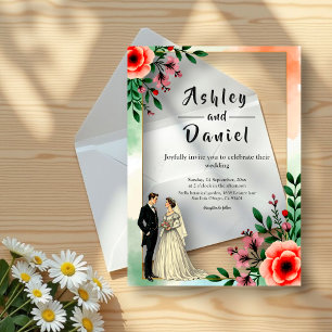 Invitations En Acrylique Aquarelle romantique Floral Bride Et Mariage de ch