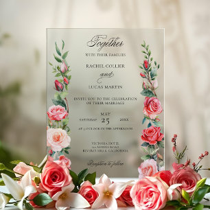 Invitations En Acrylique Aquarelle romantique Roses roses roses et calligra