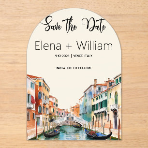 Invitations En Acrylique Aquarelle romantique Venise Italie Enregistrer la