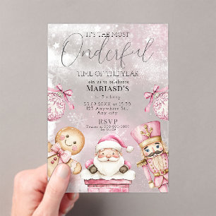 Invitations En Acrylique aquarelle rose Noël Père Noël 1er anniversaire