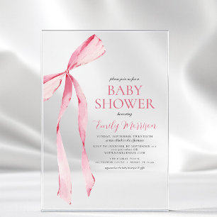 Invitations En Acrylique Aquarelle rose pâle Bow Girl Baby shower