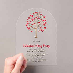 Invitations En Acrylique Aquarelle Rouge Coeur Arbre Saint Valentin