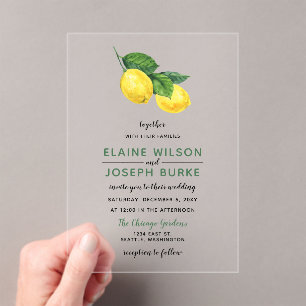 Invitations En Acrylique Aquarelle rustique Citrus Lemon Mariage