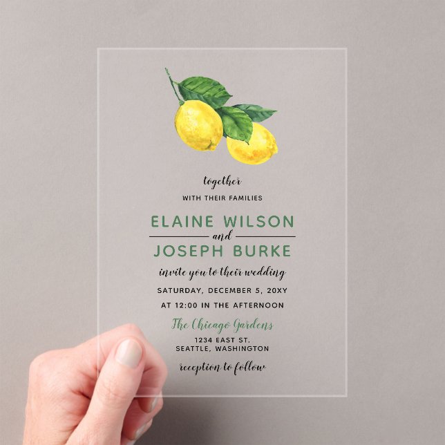 Invitations En Acrylique Aquarelle rustique Citrus Lemon Mariage (In situ (ordinateur de poche))