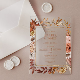 Invitations En Acrylique Aquarelle rustique Mariage de cadre Floral Automne