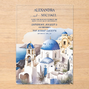 Invitations En Acrylique Aquarelle Santorin Destination Mariage