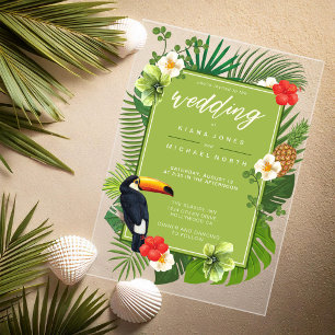 Invitations En Acrylique Aquarelle Tropical avec Mariage Toucan Green ID577