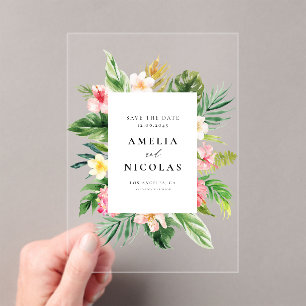 Invitations En Acrylique Aquarelle Tropical Botanical Frame Enregistrer la 