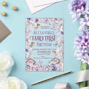 Invitations En Acrylique Aquarelle violette Fée Florale Premier anniversair