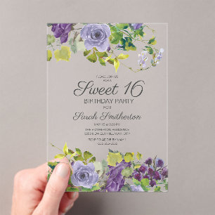 Invitations En Acrylique Aquarelle violette Vins floraux doux 16