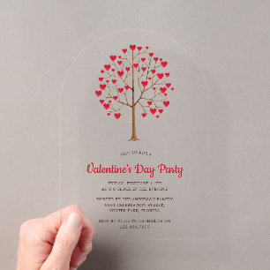 Invitations En Acrylique Arbre à coeur rouge aquarelle fête de la Saint-Val