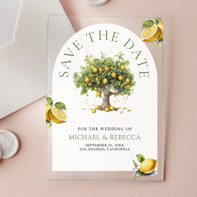 Invitations En Acrylique Arbre de citron Arche Mariage Enregistrer la Date (Créateur téléchargé)