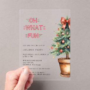 Invitations En Acrylique Arbre de Noël Fête au Ruban Rouge Festif