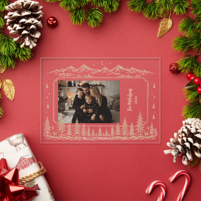 Invitations En Acrylique Arbre de Noël rustique photo forêt d'hiver (Insitu (vacances))
