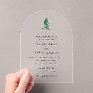Invitations En Acrylique Arbre de pin rustique mariage moderne carte de fai