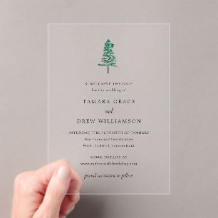 Invitations En Acrylique Arbre de pin rustique mariage moderne carte de rap