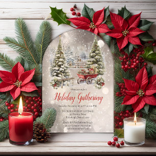 Invitations En Acrylique Arbre de vacances nostalgique de Noël Rassemblemen